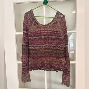 Free People Striped Knit Sweater in Pink and Brown